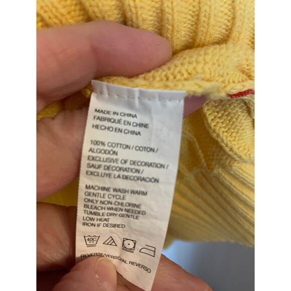 Izod Yellow Cable Knit Men's Large Quarter Zip Pullover 100% Cotton Sweater - Picture 8 of 11